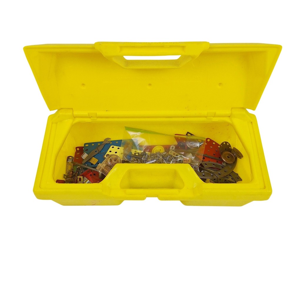 Vintage Gabriel Erector‎ Set Metal Building Parts Lot in Yellow Carry Case